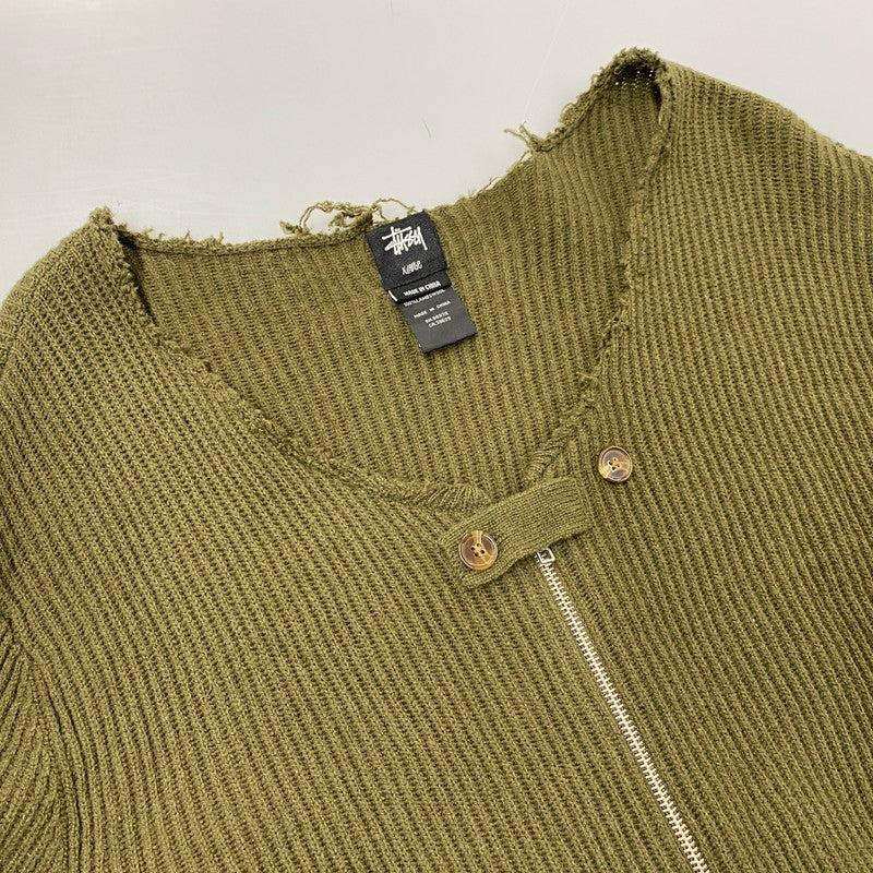 【中古品】【メンズ】 FRONT BUTTON DOUBLE-ZIP WOOL KNIT フロント ボタン ダブルジップ ウール ニット トップス 長袖 142-260225-cs-09-izu サイズ：XL カラー：カーキ 万代Net店