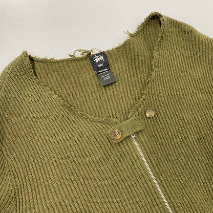【中古品】【メンズ】 FRONT BUTTON DOUBLE-ZIP WOOL KNIT フロント ボタン ダブルジップ ウール ニット トップス 長袖 142-260225-cs-09-izu サイズ：XL カラー：カーキ 万代Net店