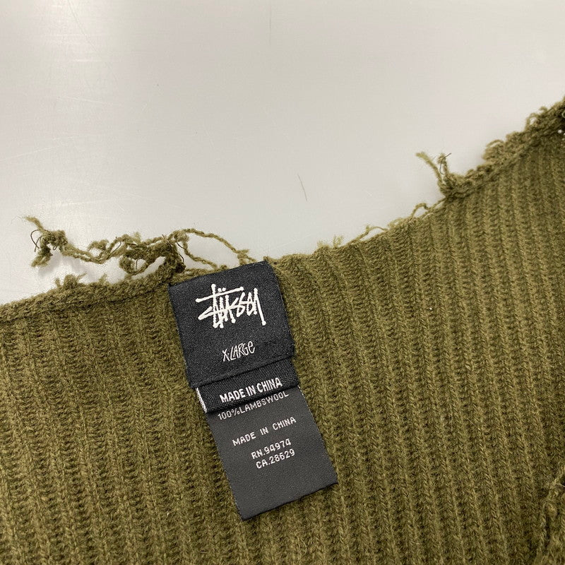 【中古品】【メンズ】 FRONT BUTTON DOUBLE-ZIP WOOL KNIT フロント ボタン ダブルジップ ウール ニット トップス 長袖 142-260225-cs-09-izu サイズ：XL カラー：カーキ 万代Net店