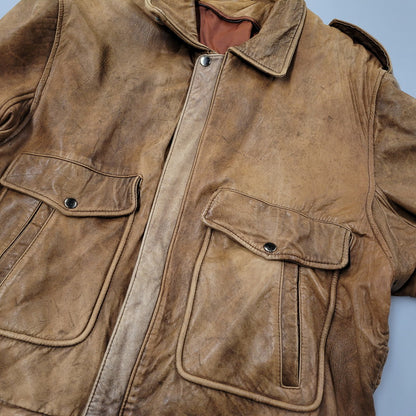 【現状渡し品】【メンズ】 USED SHEEPSKIN A-2 TYPE LEATHER JACKET S-8703 シープスキン A-2タイプ レザージャケット アウター 146-260228-as-20-izu サイズ：XL カラー：ブラウン 万代Net店