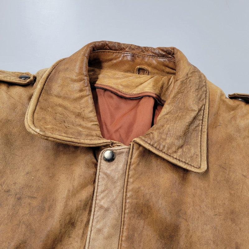 【現状渡し品】【メンズ】 USED SHEEPSKIN A-2 TYPE LEATHER JACKET S-8703 シープスキン A-2タイプ レザージャケット アウター 146-260228-as-20-izu サイズ：XL カラー：ブラウン 万代Net店
