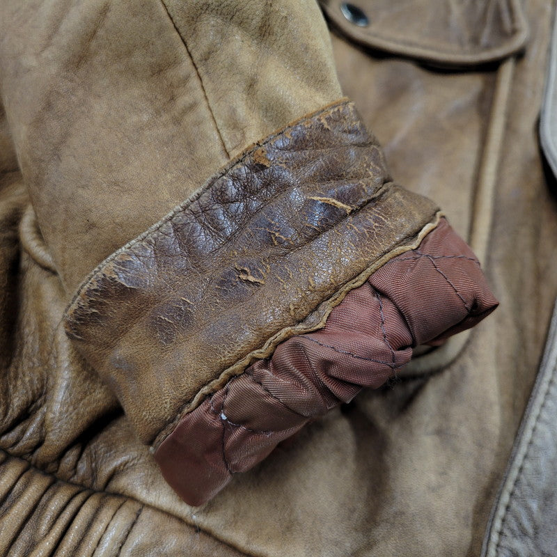 【現状渡し品】【メンズ】 USED SHEEPSKIN A-2 TYPE LEATHER JACKET S-8703 シープスキン A-2タイプ レザージャケット アウター 146-260228-as-20-izu サイズ：XL カラー：ブラウン 万代Net店