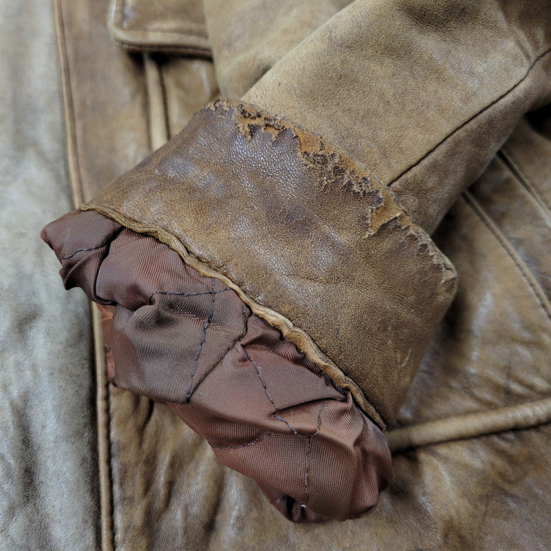 【現状渡し品】【メンズ】 USED SHEEPSKIN A-2 TYPE LEATHER JACKET S-8703 シープスキン A-2タイプ レザージャケット アウター 146-260228-as-20-izu サイズ：XL カラー：ブラウン 万代Net店
