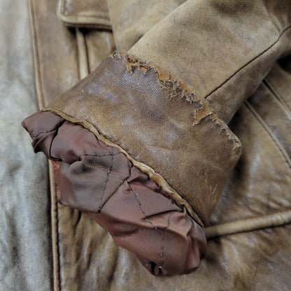 【現状渡し品】【メンズ】 USED SHEEPSKIN A-2 TYPE LEATHER JACKET S-8703 シープスキン A-2タイプ レザージャケット アウター 146-260228-as-20-izu サイズ：XL カラー：ブラウン 万代Net店