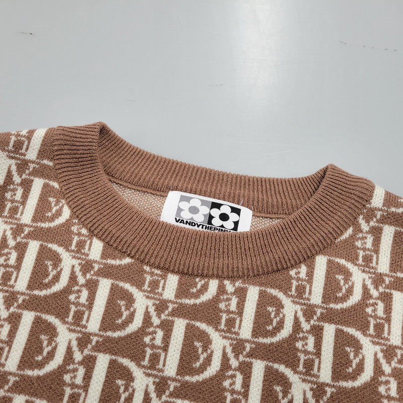 【中古美品】【メンズ】 VANDYTHEPINK ヴァンディーザピンク KNIT ニット 総柄 長袖 トップス 142-260228-as-13-izu サイズ：M カラー：ブラウン系 万代Net店
