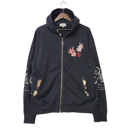 【中古品】【メンズ】 絡繰魂 ZIP UP HOODED SWEATSHIRTジップアップ フーデッド スウェットシャツ トップス パーカー 145-260302-ya-04-izu サイズ：M カラー：BLACK 万代Net店