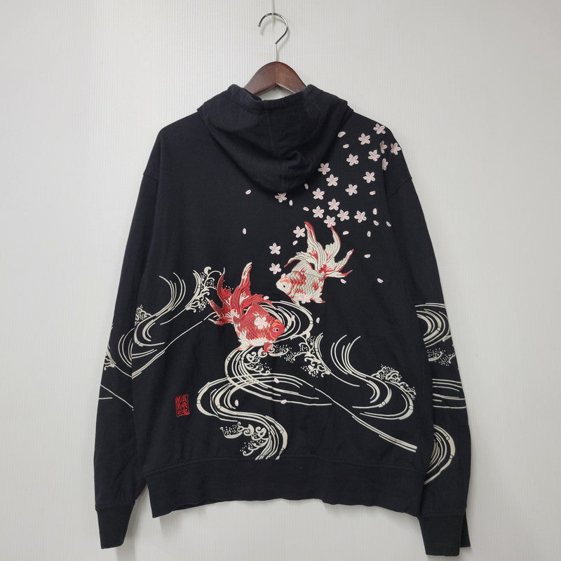 【中古品】【メンズ】 絡繰魂 ZIP UP HOODED SWEATSHIRTジップアップ フーデッド スウェットシャツ トップス パーカー 145-260302-ya-04-izu サイズ：M カラー：BLACK 万代Net店