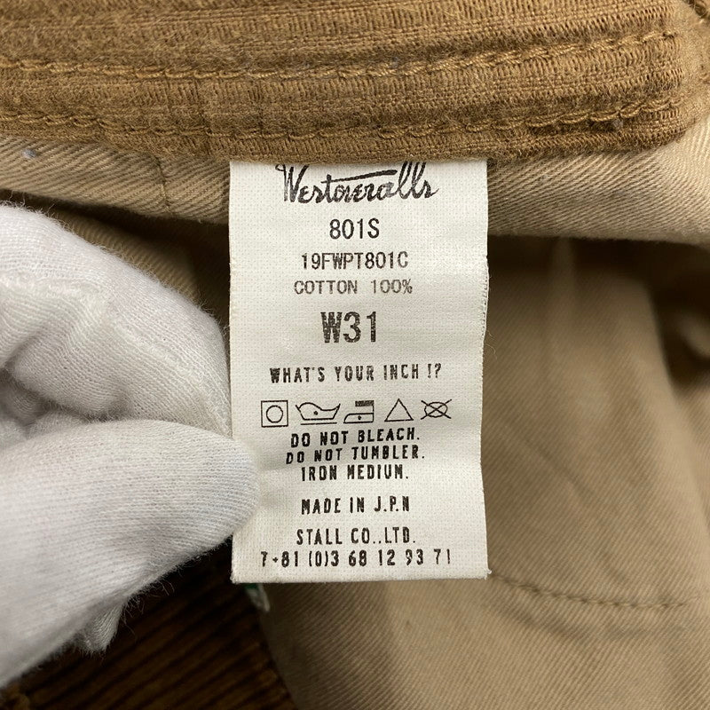 【現状渡し品】【メンズ】 WESTOVERALLS ウエストオーバーオールズ 19FWPT801C 801S CORDUROY PANTS コーデュロイ パンツ ボトムス ズボン 156-260304-cs-27-izu サイズ：W31 カラー：ブラウン 万代Net店