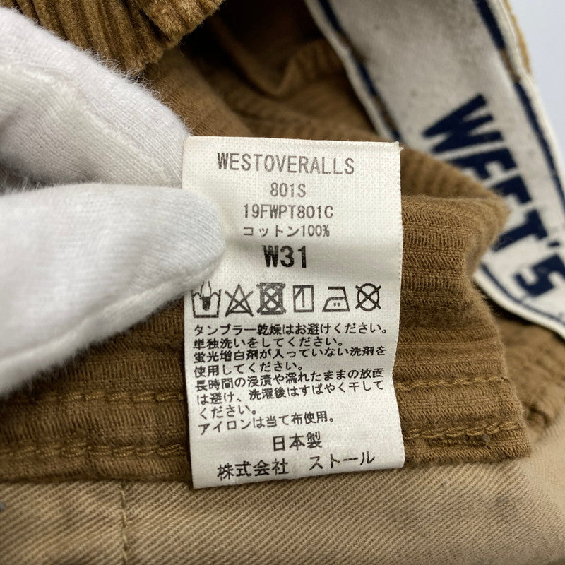 【現状渡し品】【メンズ】 WESTOVERALLS ウエストオーバーオールズ 19FWPT801C 801S CORDUROY PANTS コーデュロイ パンツ ボトムス ズボン 156-260304-cs-27-izu サイズ：W31 カラー：ブラウン 万代Net店