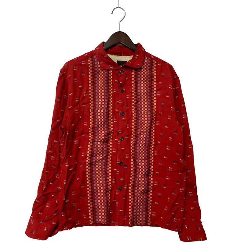 【中古品】【メンズ】 RAYON SQUARE BORDER SHIRT レーヨン スクエア ボーダー シャツ トップス 長袖 145-260304-cs-18-izu サイズ：M カラー：レッド 万代Net店