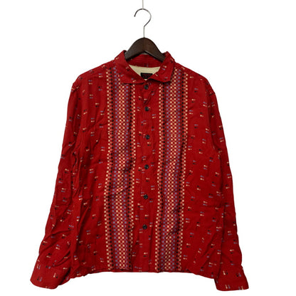 【中古品】【メンズ】 RAYON SQUARE BORDER SHIRT レーヨン スクエア ボーダー シャツ トップス 長袖 145-260304-cs-18-izu サイズ：M カラー：レッド 万代Net店