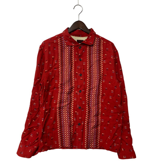 【中古品】【メンズ】 RAYON SQUARE BORDER SHIRT レーヨン スクエア ボーダー シャツ トップス 長袖 145-260304-cs-18-izu サイズ：M カラー：レッド 万代Net店