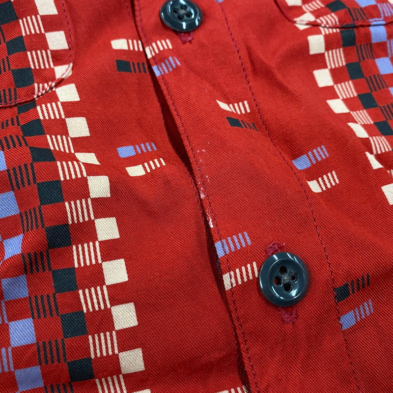 【中古品】【メンズ】 RAYON SQUARE BORDER SHIRT レーヨン スクエア ボーダー シャツ トップス 長袖 145-260304-cs-18-izu サイズ：M カラー：レッド 万代Net店