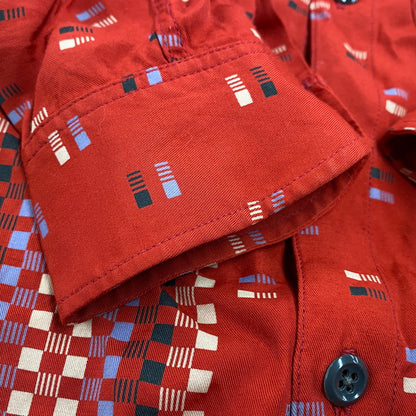 【中古品】【メンズ】 RAYON SQUARE BORDER SHIRT レーヨン スクエア ボーダー シャツ トップス 長袖 145-260304-cs-18-izu サイズ：M カラー：レッド 万代Net店