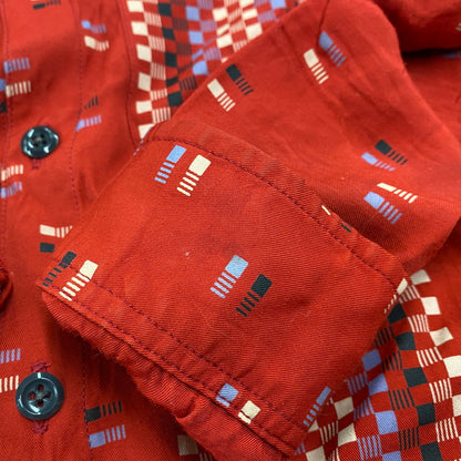 【中古品】【メンズ】 RAYON SQUARE BORDER SHIRT レーヨン スクエア ボーダー シャツ トップス 長袖 145-260304-cs-18-izu サイズ：M カラー：レッド 万代Net店