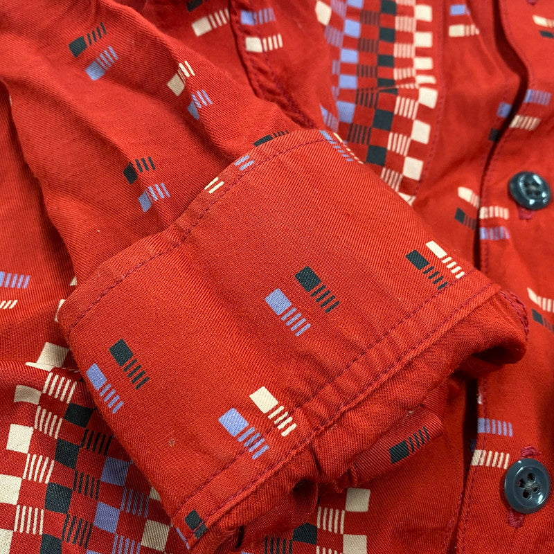 【中古品】【メンズ】 RAYON SQUARE BORDER SHIRT レーヨン スクエア ボーダー シャツ トップス 長袖 145-260304-cs-18-izu サイズ：M カラー：レッド 万代Net店
