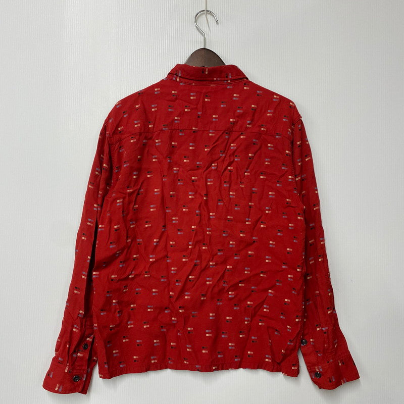 【中古品】【メンズ】 RAYON SQUARE BORDER SHIRT レーヨン スクエア ボーダー シャツ トップス 長袖 145-260304-cs-18-izu サイズ：M カラー：レッド 万代Net店