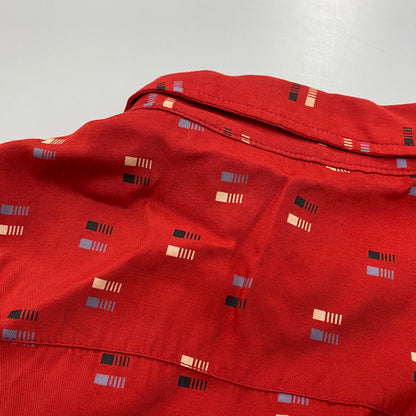 【中古品】【メンズ】 RAYON SQUARE BORDER SHIRT レーヨン スクエア ボーダー シャツ トップス 長袖 145-260304-cs-18-izu サイズ：M カラー：レッド 万代Net店