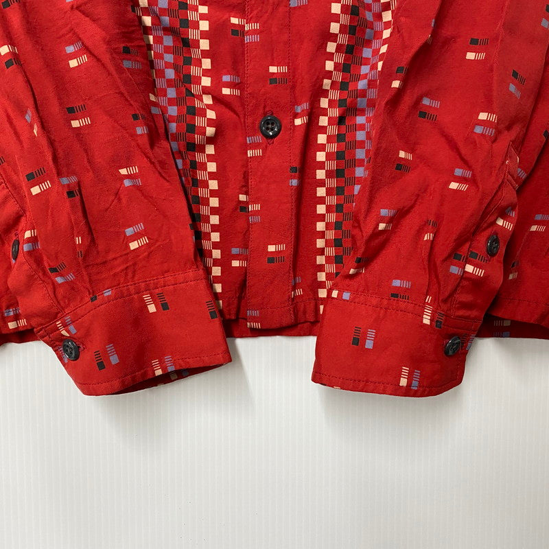 【中古品】【メンズ】 RAYON SQUARE BORDER SHIRT レーヨン スクエア ボーダー シャツ トップス 長袖 145-260304-cs-18-izu サイズ：M カラー：レッド 万代Net店