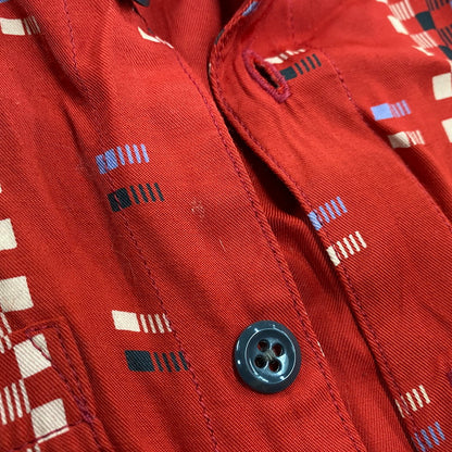 【中古品】【メンズ】 RAYON SQUARE BORDER SHIRT レーヨン スクエア ボーダー シャツ トップス 長袖 145-260304-cs-18-izu サイズ：M カラー：レッド 万代Net店