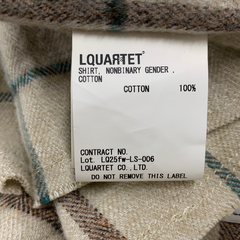 【中古美品】【メンズ】 LQUARTET エルカルテット 50S COLLAR CRAFTSMAN SHIRT LQ25FW-LS-006 カラー クラフトマン シャツ チェック 長袖 140-260227-as-04-izu サイズ：L カラー：ベージュ系 万代Net店