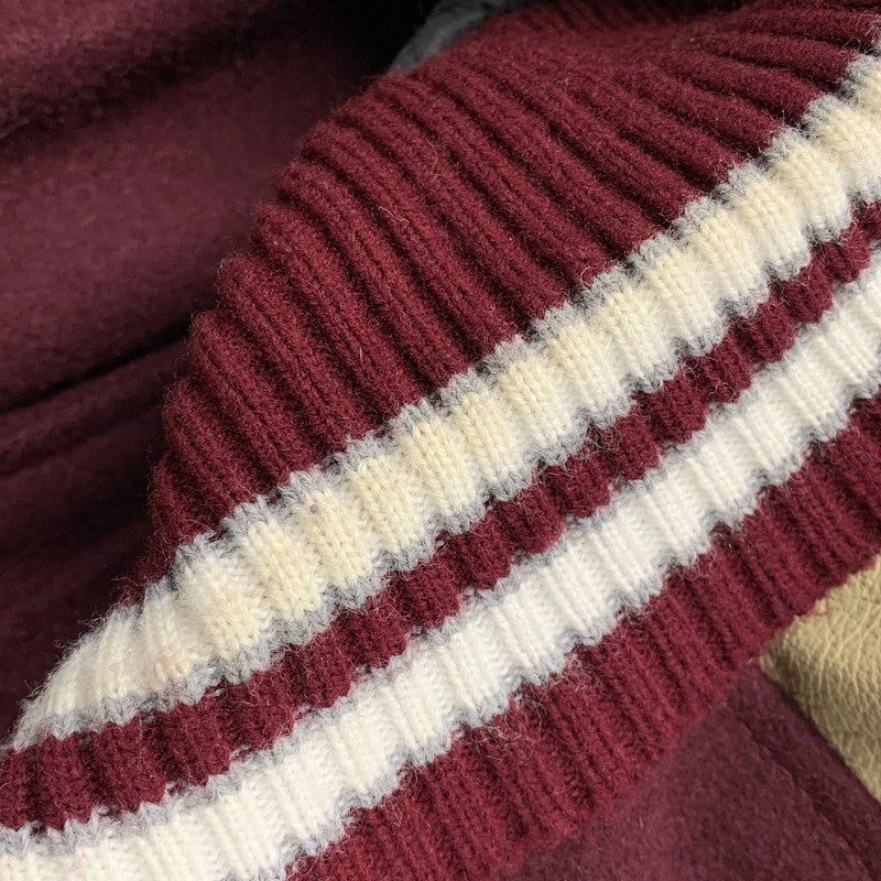 【中古品】【メンズ】 HEWITT MFG ヒューイット エムエフジー × BACKDROP バックドロップ VIN13F-AJ01 別注 USA製 WOOL×LEATHER ウール レザー STADIUM JACKET スタジアム ジャケット アウター 145-260228-ya-11-izu サイズ：38 カラー：ワインレッド×ベージュ 万代Net店