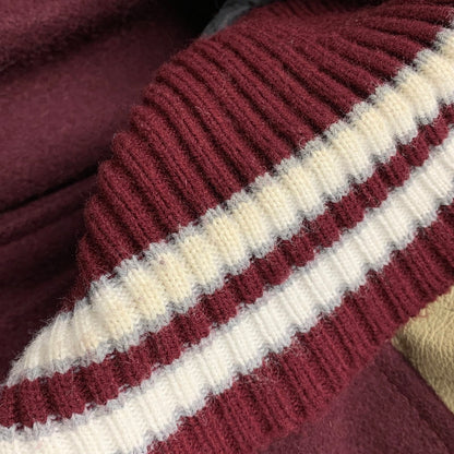 【中古品】【メンズ】 HEWITT MFG ヒューイット エムエフジー × BACKDROP バックドロップ VIN13F-AJ01 別注 USA製 WOOL×LEATHER ウール レザー STADIUM JACKET スタジアム ジャケット アウター 145-260228-ya-11-izu サイズ：38 カラー：ワインレッド×ベージュ 万代Net店