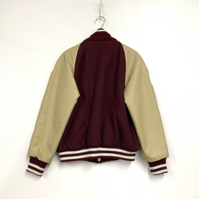 【中古品】【メンズ】 HEWITT MFG ヒューイット エムエフジー × BACKDROP バックドロップ VIN13F-AJ01 別注 USA製 WOOL×LEATHER ウール レザー STADIUM JACKET スタジアム ジャケット アウター 145-260228-ya-11-izu サイズ：38 カラー：ワインレッド×ベージュ 万代Net店