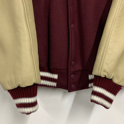 【中古品】【メンズ】 HEWITT MFG ヒューイット エムエフジー × BACKDROP バックドロップ VIN13F-AJ01 別注 USA製 WOOL×LEATHER ウール レザー STADIUM JACKET スタジアム ジャケット アウター 145-260228-ya-11-izu サイズ：38 カラー：ワインレッド×ベージュ 万代Net店