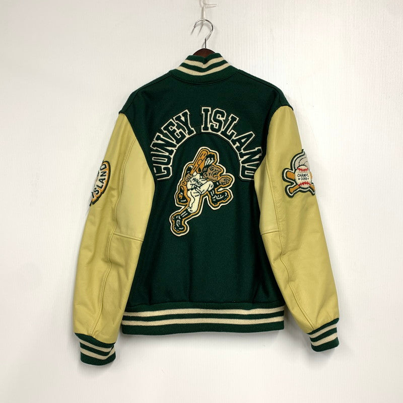 【中古品】【メンズ】 C5-E601 ランタグ復刻 USA製 CONEY ISLAND コニー アイランド WOOL×LEATHER ウール レザー STADIUM JACKET スタジアム ジャケット アウター 146-260228-ya-12-izu サイズ：M カラー：グリーン×ベージュ 万代Net店
