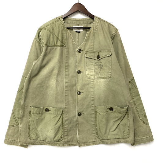 【中古品】【メンズ】 141NYNH-JKM07 HERRINGBONE NO COLLAR UTILITY JACKET ヘリンボーンノーカラージャケットアウター 142-260301-tt-06-izu サイズ：XL カラー：カーキ 万代Net店