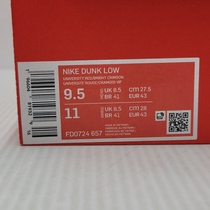 【中古美品】【メンズ】 DUNK LOW FD0724-657 ダンク ロー スニーカー シューズ 靴 160-260301-as-06-izu サイズ：27.5cm カラー：UNIVERSITY RED/BRIGHT CRIMSON 万代Net店