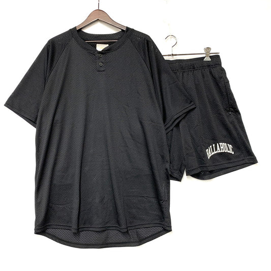 【中古美品】【メンズ】 BALLAHOLIC ボーラホリック COLLEGE LOGO MESH SET-UP カレッジロゴ メッシュ セットアップ 142-260301-as-28-izu サイズ：上XXL/下XL カラー：ブラック 万代Net店
