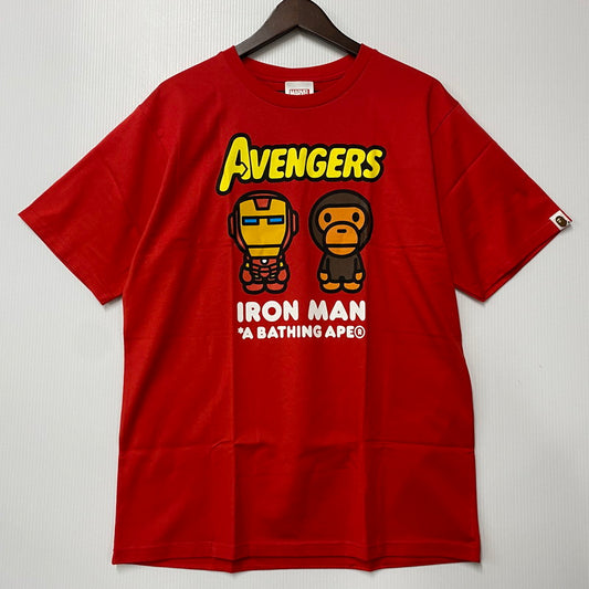 【中古美品】【メンズ】 A BATHING APE アベイシングエイプ × MARVEL マーベル BABY MILO×IRON MAN S/S TEE ベイビーマイロ×アイアンマン ショートスリーブ Tシャツ 半袖 142-260301-as-10-izu サイズ：L カラー：レッド 万代Net店