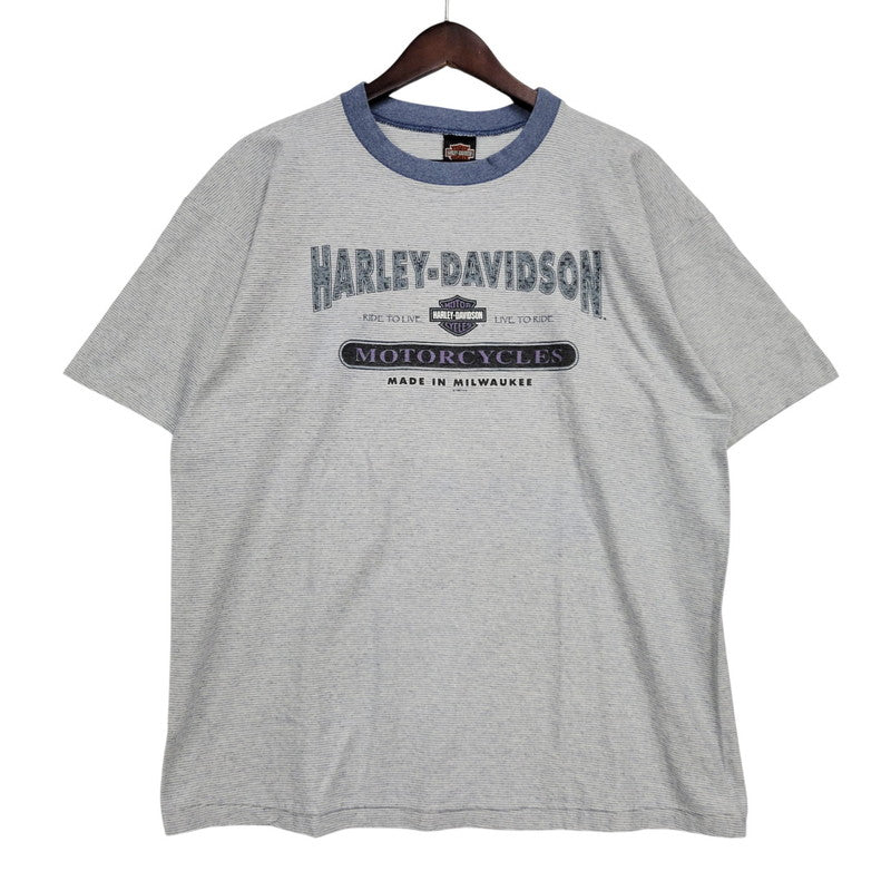 【中古品】【メンズ】 RINGERNECK BORDER SS TEE リンガーネック ボーダー ショートスリーブ Tシャツ 半袖 146-260302-kh-08-izu サイズ：XL カラー：グレー×ブルー 万代Net店