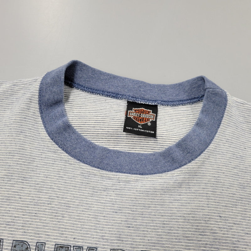 【中古品】【メンズ】 RINGERNECK BORDER SS TEE リンガーネック ボーダー ショートスリーブ Tシャツ 半袖 146-260302-kh-08-izu サイズ：XL カラー：グレー×ブルー 万代Net店