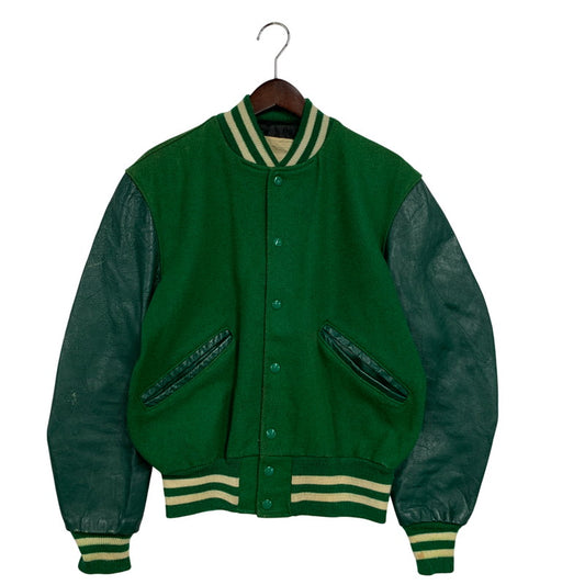 【現状渡し品】【メンズ】 DELONG デロング USA製 WOOL× LEATHER ウール×レザー STADIUM JACKET スタジアム ジャケット アウター 146-260308-ya-07-izu サイズ：38 カラー：グリーン 万代Net店