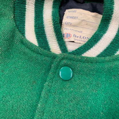 【現状渡し品】【メンズ】 DELONG デロング USA製 WOOL× LEATHER ウール×レザー STADIUM JACKET スタジアム ジャケット アウター 146-260308-ya-07-izu サイズ：38 カラー：グリーン 万代Net店
