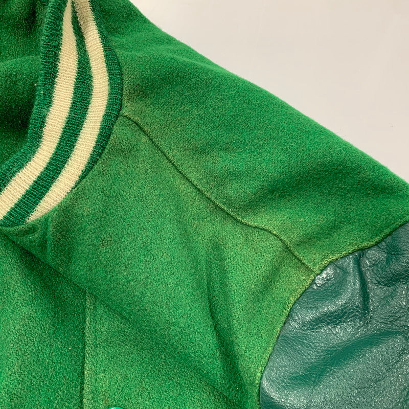 【現状渡し品】【メンズ】 DELONG デロング USA製 WOOL× LEATHER ウール×レザー STADIUM JACKET スタジアム ジャケット アウター 146-260308-ya-07-izu サイズ：38 カラー：グリーン 万代Net店
