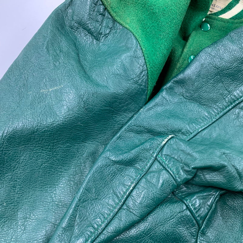 【現状渡し品】【メンズ】 DELONG デロング USA製 WOOL× LEATHER ウール×レザー STADIUM JACKET スタジアム ジャケット アウター 146-260308-ya-07-izu サイズ：38 カラー：グリーン 万代Net店