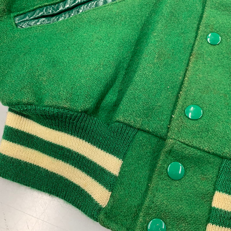 【現状渡し品】【メンズ】 DELONG デロング USA製 WOOL× LEATHER ウール×レザー STADIUM JACKET スタジアム ジャケット アウター 146-260308-ya-07-izu サイズ：38 カラー：グリーン 万代Net店