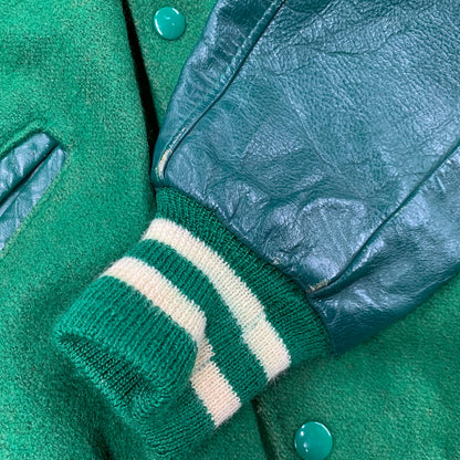 【現状渡し品】【メンズ】 DELONG デロング USA製 WOOL× LEATHER ウール×レザー STADIUM JACKET スタジアム ジャケット アウター 146-260308-ya-07-izu サイズ：38 カラー：グリーン 万代Net店