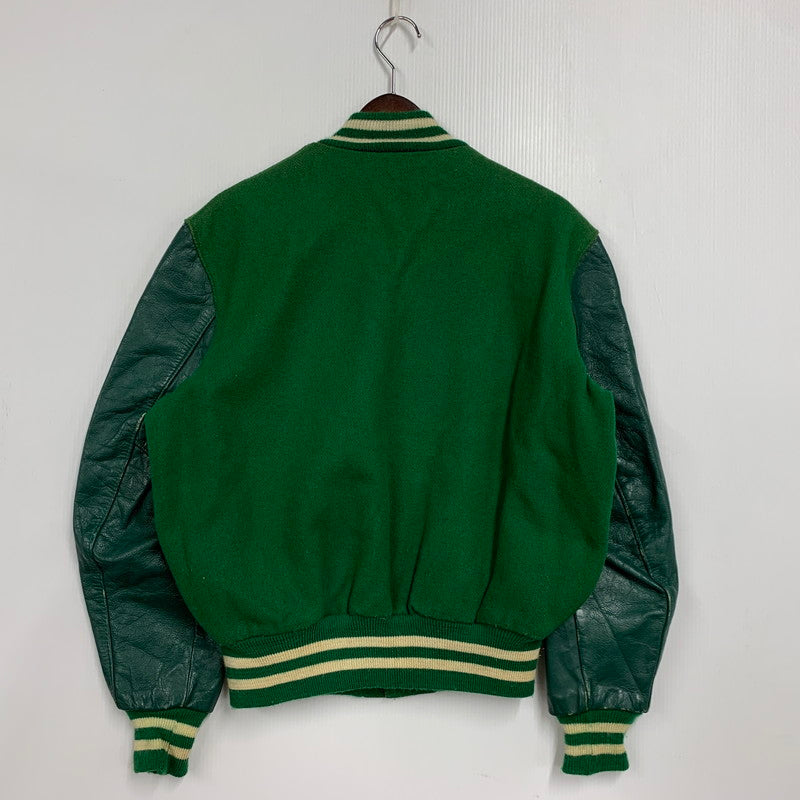 【現状渡し品】【メンズ】 DELONG デロング USA製 WOOL× LEATHER ウール×レザー STADIUM JACKET スタジアム ジャケット アウター 146-260308-ya-07-izu サイズ：38 カラー：グリーン 万代Net店