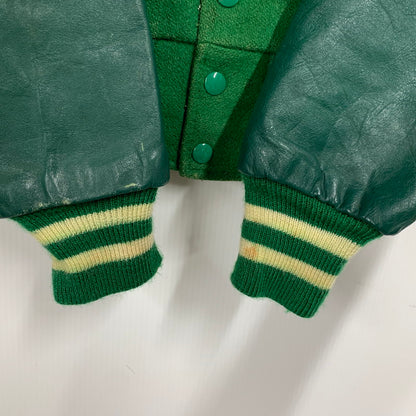 【現状渡し品】【メンズ】 DELONG デロング USA製 WOOL× LEATHER ウール×レザー STADIUM JACKET スタジアム ジャケット アウター 146-260308-ya-07-izu サイズ：38 カラー：グリーン 万代Net店