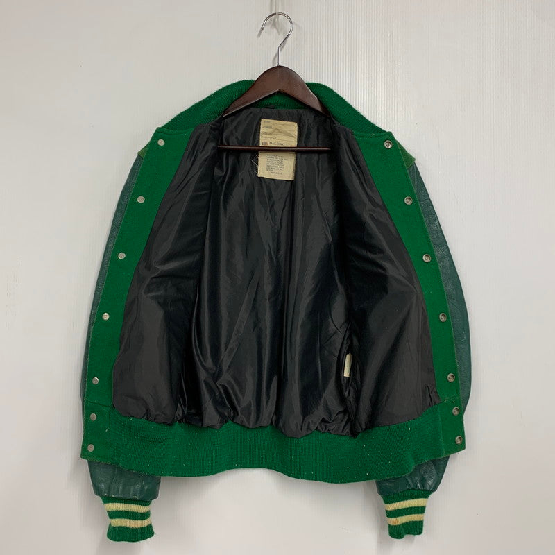 【現状渡し品】【メンズ】 DELONG デロング USA製 WOOL× LEATHER ウール×レザー STADIUM JACKET スタジアム ジャケット アウター 146-260308-ya-07-izu サイズ：38 カラー：グリーン 万代Net店
