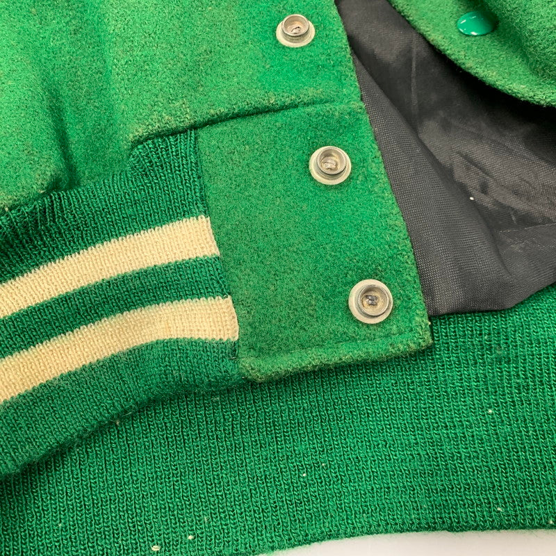【現状渡し品】【メンズ】 DELONG デロング USA製 WOOL× LEATHER ウール×レザー STADIUM JACKET スタジアム ジャケット アウター 146-260308-ya-07-izu サイズ：38 カラー：グリーン 万代Net店