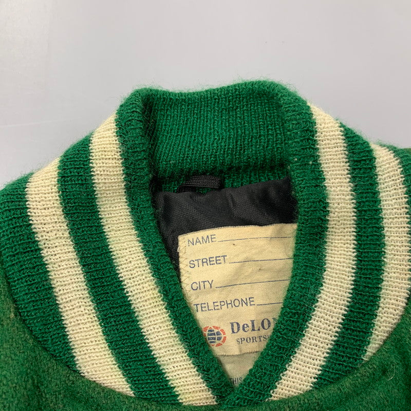 【現状渡し品】【メンズ】 DELONG デロング USA製 WOOL× LEATHER ウール×レザー STADIUM JACKET スタジアム ジャケット アウター 146-260308-ya-07-izu サイズ：38 カラー：グリーン 万代Net店