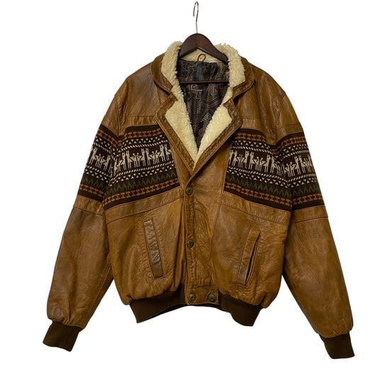 【現状渡し品】【メンズ】 VINTAGE イングランド製 BOHEMIAN PATTERN LEATHER JACKET ボヘミアン パターン レザー ジャケット アウター 146-260305-cs-03-izu サイズ：S カラー：ブラウン 万代Net店