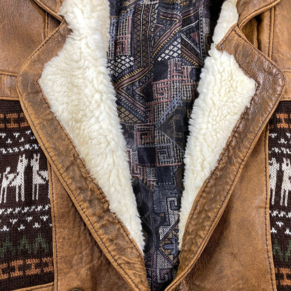 【現状渡し品】【メンズ】 VINTAGE イングランド製 BOHEMIAN PATTERN LEATHER JACKET ボヘミアン パターン レザー ジャケット アウター 146-260305-cs-03-izu サイズ：S カラー：ブラウン 万代Net店