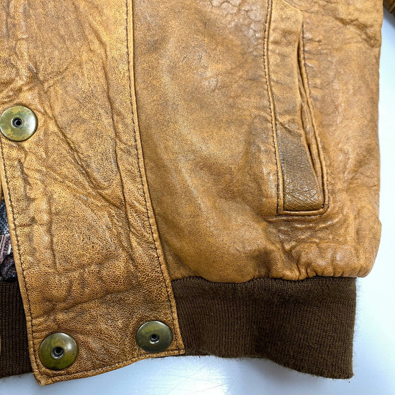 【現状渡し品】【メンズ】 VINTAGE イングランド製 BOHEMIAN PATTERN LEATHER JACKET ボヘミアン パターン レザー ジャケット アウター 146-260305-cs-03-izu サイズ：S カラー：ブラウン 万代Net店